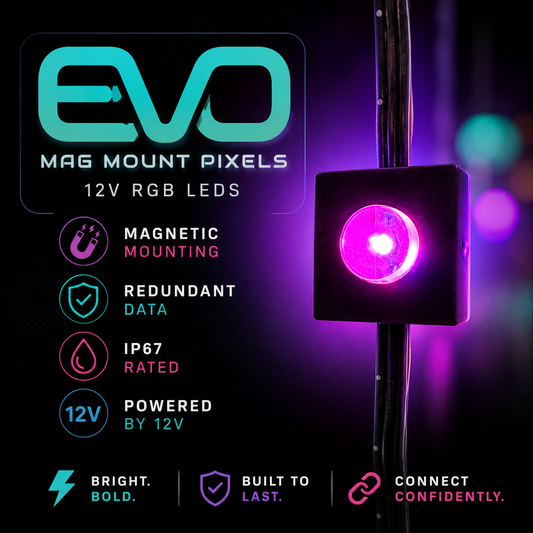 EVO Mag Mount Pixels - 12V RGB LEDs with Magnetic Mounting & Redundant Data, IP67 Rated
