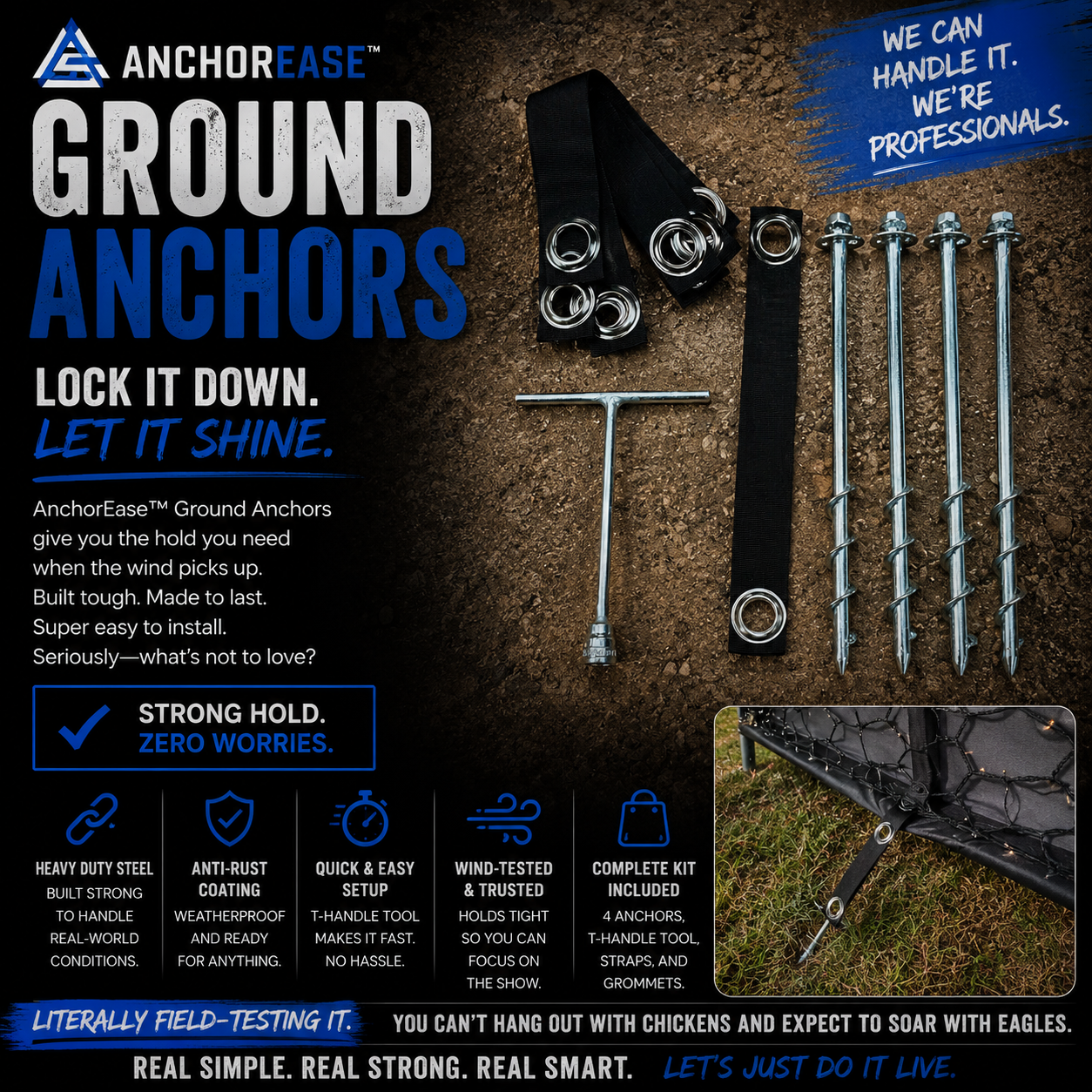AnchorEase™ Ground Anchors – Steel, Anti-Rust, Quick Installation for Outdoor Displays